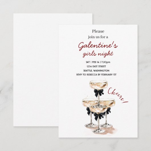 Galentine Champagne Party Invitation 出欠カード (正面/裏面)