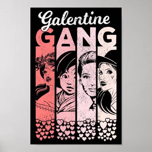 Galentine Gang Vintage Valentines Female Faces ポスター (正面)