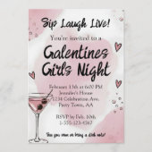 Galentine Girls Night Out Martini Pink and Black 招待状 (正面)