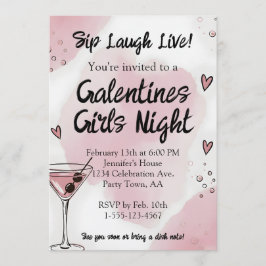 Galentine Girls Night Out Martini Pink and Black 招待状