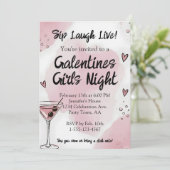Galentine Girls Night Out Martini Pink and Black 招待状 (スタンド正面)