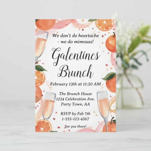 Galentine Mimosa Brunch Party Invite Personalized 招待状 (スタンド正面)