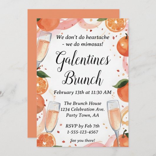 Galentine Mimosa Brunch Party Invite Personalized 招待状 (正面/裏面)