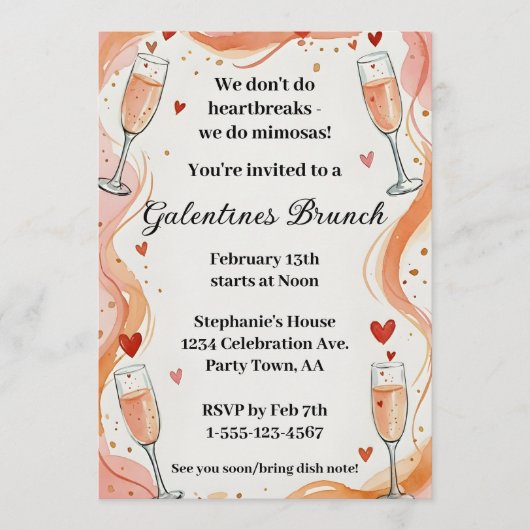 Galentine Mimosa Drink Brunch Party Invite  招待状 (正面)