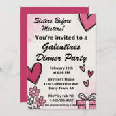 Galentine Pink Sisters Before Misters Dinner Party 招待状 (正面/裏面)