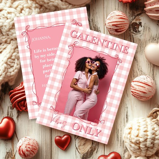 Galentine’s Day Bestie Pink Gingham Photo シーズンカード