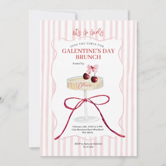 Galentine’s Day Brunch Cherry Champagne 招待状 (正面)