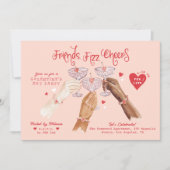 Galentine’s Day Party Friends & Bubbly Watercolor 招待状 (正面)