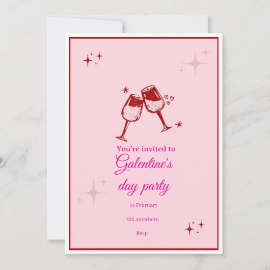 Galentine’s Day Party Invitation | Pink Champagne  招待状 (正面)