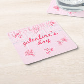 Galentine’s Day Valentine Girly Invitation スクエアペーパーコースター (アングル)