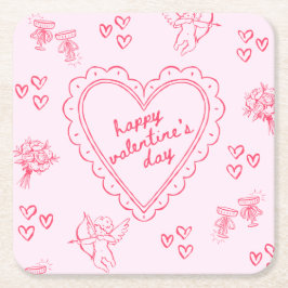 Galentine’s Day Valentine Girly Invitation スクエアペーパーコースター
