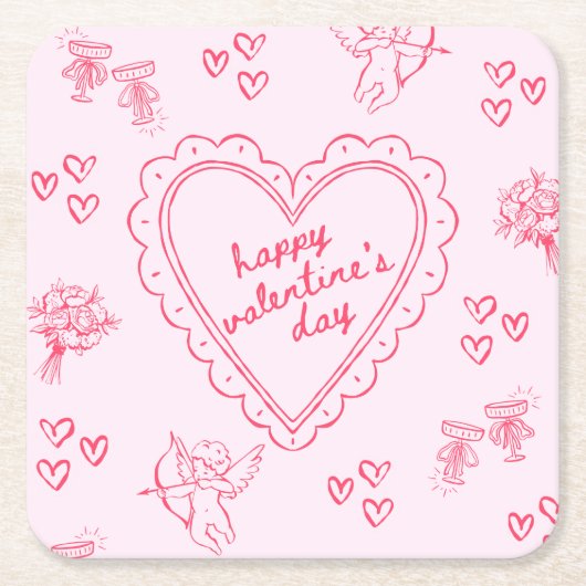 Galentine’s Day Valentine Girly Invitation スクエアペーパーコースター (正面)