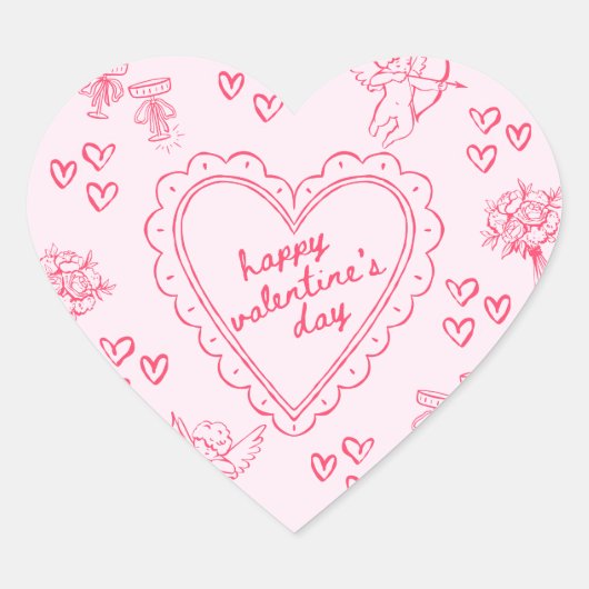 Galentine’s Day Valentine Girly Invitation ハートシール (正面)