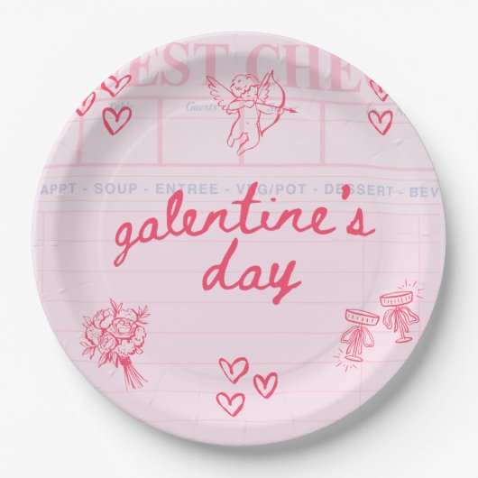 Galentine’s Day Valentine Girly Invitation ペーパープレート (正面)