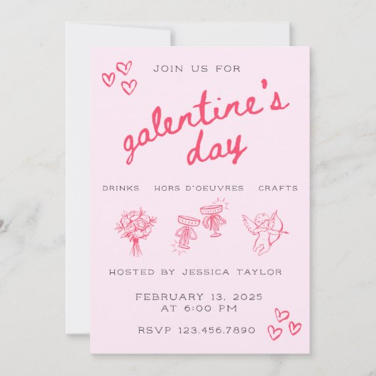 Galentine’s Day Valentines Girly Invitation 招待状 (正面)