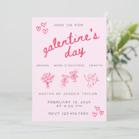 Galentine’s Day Valentines Girly Invitation 招待状 (スタンド正面)