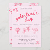 Galentine’s Day Valentines Girly Invitation 招待状 (正面/裏面)