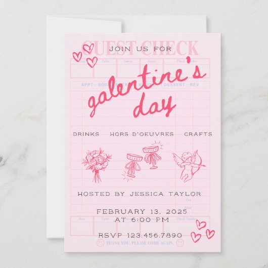 Galentine’s Day Valentines Girly Invitation 招待状 (正面)