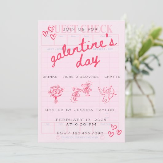 Galentine’s Day Valentines Girly Invitation 招待状 (スタンド正面)