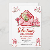 Galentine’s Girls Night Party Valentine 招待状 (正面/裏面)