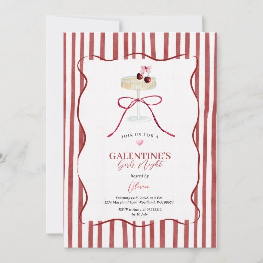 Galentine’s Girls Night Red Cherry Invitation 招待状 (正面)