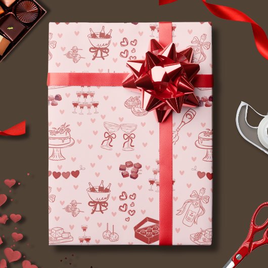 Galentine’s Party Doodle Pattern ラッピングペーパー