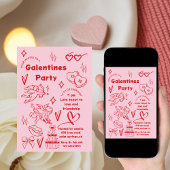 Galentine’s Party, Girls Galentine’s Hand Drawn In 招待状