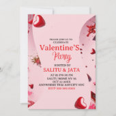 Galentine’s Party Invitation, Pink Heart & Bow Bir 招待状 (正面)