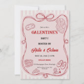 Galentine’s Party Invitation Printable, Pink & Red 招待状 (正面)