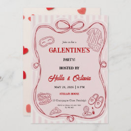 Galentine’s Party Invitation Printable, Pink & Red 招待状