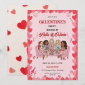 Galentine’s Party Invitation Printable, Pink & Red 招待状 (正面/裏面)