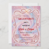 Galentine’s Party Invitation Printable, Pink & Red 招待状 (正面)