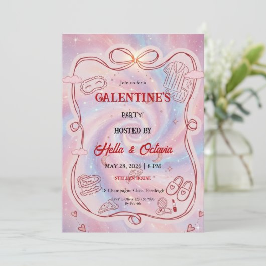 Galentine’s Party Invitation Printable, Pink & Red 招待状 (スタンド正面)