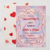 Galentine’s Party Invitation Printable, Pink & Red 招待状 (正面/裏面)