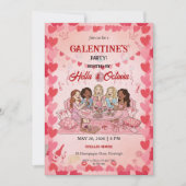 Galentine’s Party Invitation Printable, Pink & Red 招待状 (正面)