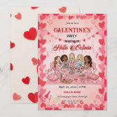 Galentine’s Party Invitation Printable, Pink & Red 招待状 (正面/裏面)