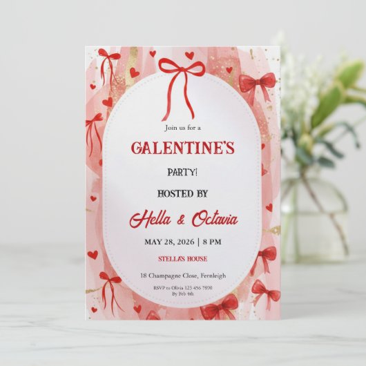 Galentine’s Party Invitation Printable, Pink & Red 招待状 (スタンド正面)