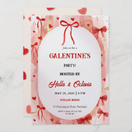 Galentine’s Party Invitation Printable, Pink & Red 招待状