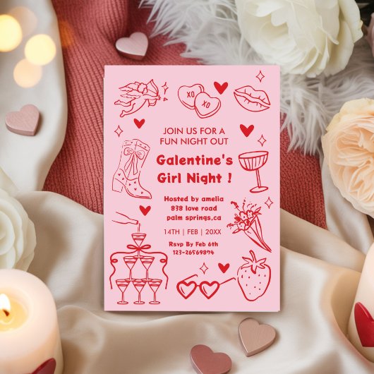 Galentine’s Party Night Out バレンタインの落書き 招待状