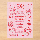 Galentine’s Party Night Valentine 手描きデザイン アクリル招待状 (正面)
