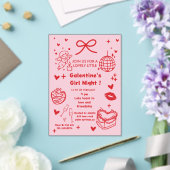 Galentine’s Party Night Valentine 手描きデザイン アクリル招待状 (インサイチュ (ウェディング))