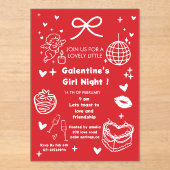 Galentine’s Party Night Valentine 手描きデザイン アクリル招待状 (正面)