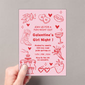 Galentine’s Party Night Valentine 手描きデザイン アクリル招待状 (インサイチュ (ポータブル))