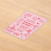 Galentine’s Party Night Valentine 手描きデザイン アクリル招待状 (レイダウン)