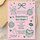 Galentine’s Party Night Valentine 手描きデザイン 招待状