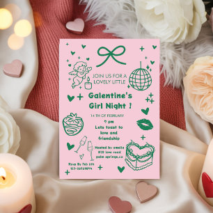 Galentine’s Party Night Valentine 手描きデザイン 招待状