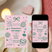 Galentine’s Party Night Valentine 手描きデザイン 招待状