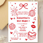 Galentine’s Party Night Valentine 手描きデザイン 招待状