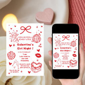 Galentine’s Party Night Valentine 手描きデザイン 招待状