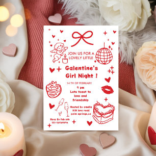 Galentine’s Party Night Valentine 手描きデザイン 招待状
